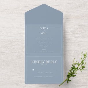 Elegant All In One Dusty Blue Wedding Invitation
