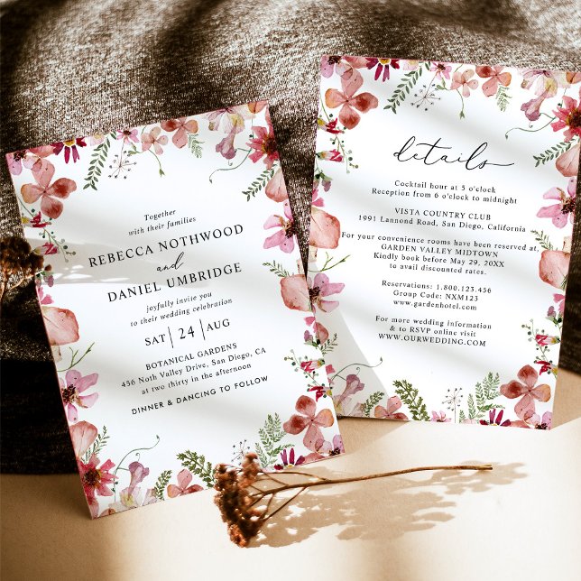 Elegant All in One Dusty Pink Flowers Wedding Invitation (Creator Uploaded)