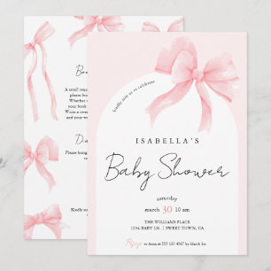 Elegant All In One Pink Bow Baby Shower Invitation