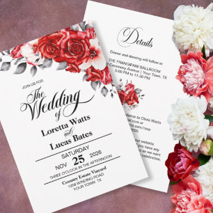 Elegant All In One Red Rose Floral Wedding Invitation