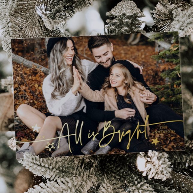 Elegant All Is Bright Script Christmas Photo (Creator Uploaded)