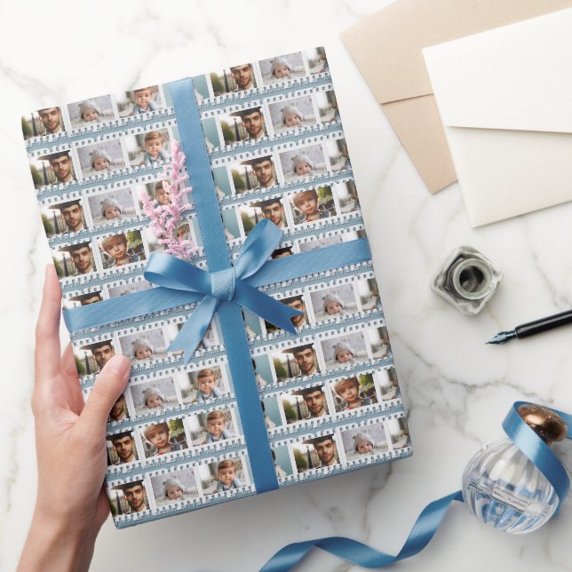 Elegant All-Occasion 16-Photo Film Negative Blue Wrapping Paper (Gifting)