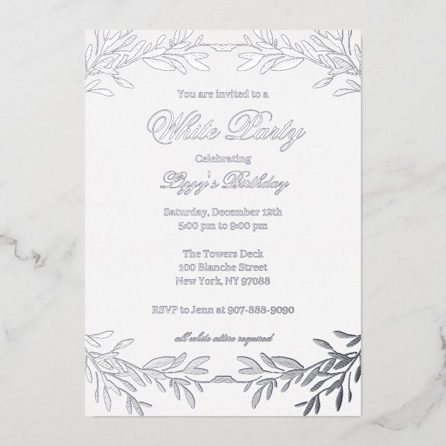 Elegant All White Party Foil Invitation (Front)