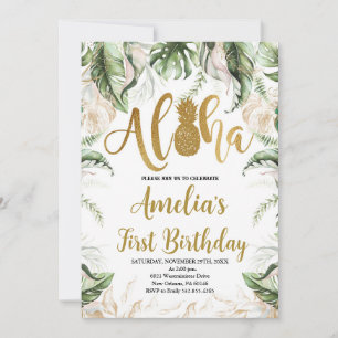 Elegant Aloha Birthday, Luau Birthday, Tropical Invitation