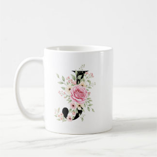 Elegant Alphabet Coffee Cup with Pink Rose Design