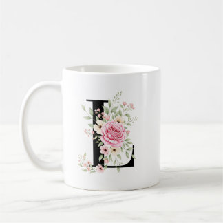 Elegant Alphabet Coffee Cup with Pink Rose Design