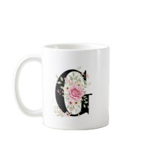 Elegant Alphabet Coffee Cup with Pink Rose Design