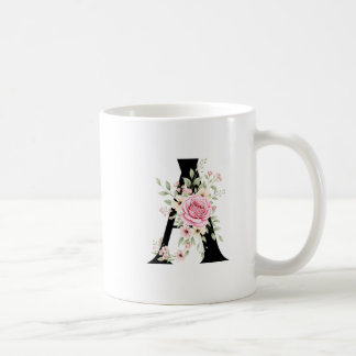 Elegant Alphabet Coffee Cup with Pink Rose Design