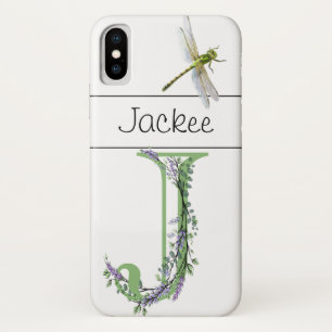 Elegant alphabet J Lavender Eucalyptus Dragonfly Case-Mate iPhone Case