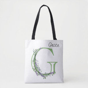 Elegant alphabet letter G Lavender Eucalyptus Tote Bag