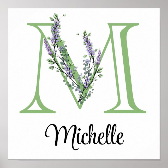Elegant alphabet letter M Lavender Eucalyptus  Poster (Front)