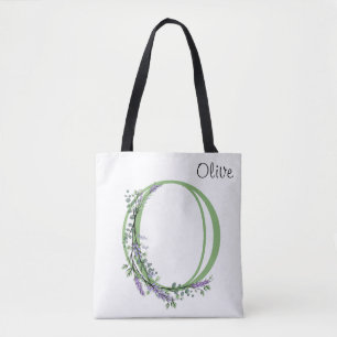 Elegant alphabet letter  O Lavender Eucalyptus Tote Bag