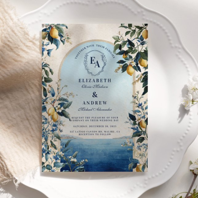 Elegant Amalfi Coast Citrus Wedding Invitation (Creator Uploaded)