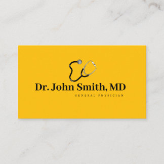 Elegant Amber Black Text General Physician Doctor Business Card