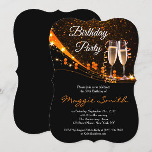 Elegant Amber Champagne Birthday Party Invite