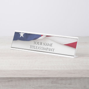Elegant American Flag Company Name Desk Name Plate