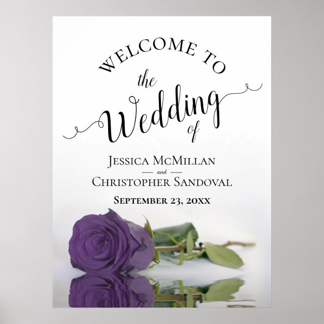 Elegant Amethyst Purple Rose Chic Wedding Welcome Poster (Front)