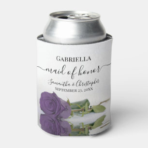 Elegant Amethyst Purple Rose Maid of Honor Wedding Can Cooler