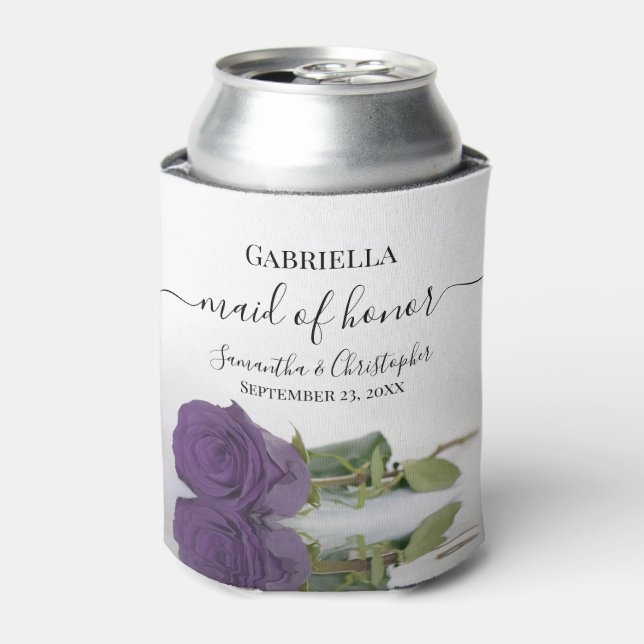 Elegant Amethyst Purple Rose Maid of Honour Weddin Can Cooler (Can Front)