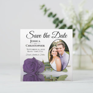 Elegant Amethyst Purple Rose & Oval Photo Wedding Save The Date