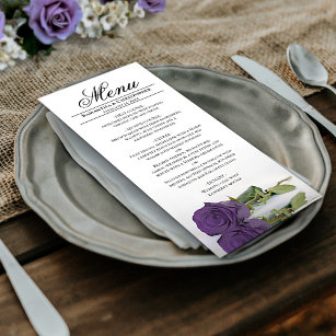 Elegant Amethyst Purple Rose Reflections Wedding Menu