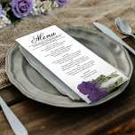 Elegant Amethyst Purple Rose Reflections Wedding Menu<br><div class="desc">This beautiful menu will add some style to your wedding reception. It features a beautiful and romantic design with a single amethyst purple coloured rose lying on its side reflecting in a pool of water with waves and ripples. There is space for the names of the couple and wedding date,...</div>