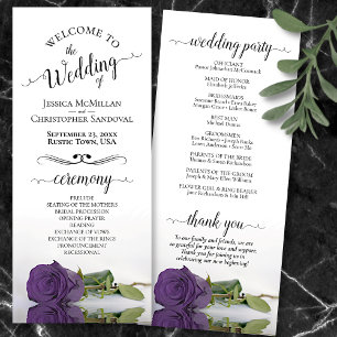 Elegant Amethyst Purple Rose Romantic Wedding Programme