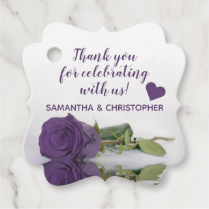 Elegant Amethyst Purple Rose Wedding Thank You Favour Tags