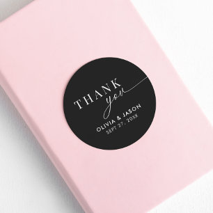 Elegant Ampersand Black White Wedding Thank You Classic Round Sticker