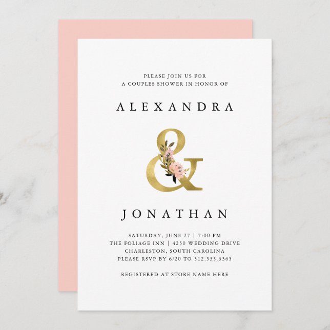 Elegant Ampersand | Gold and Blush Couples Shower Invitation (Front/Back)