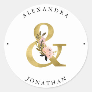 Elegant Ampersand Gold and Blush Wedding Classic Round Sticker