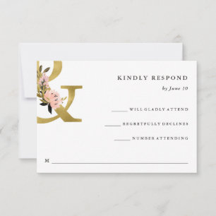 Elegant Ampersand Gold and Blush Wedding RSVP Card