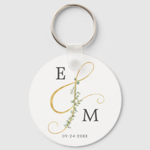 Elegant Ampersand Greenery Monogram Wedding Key Ring