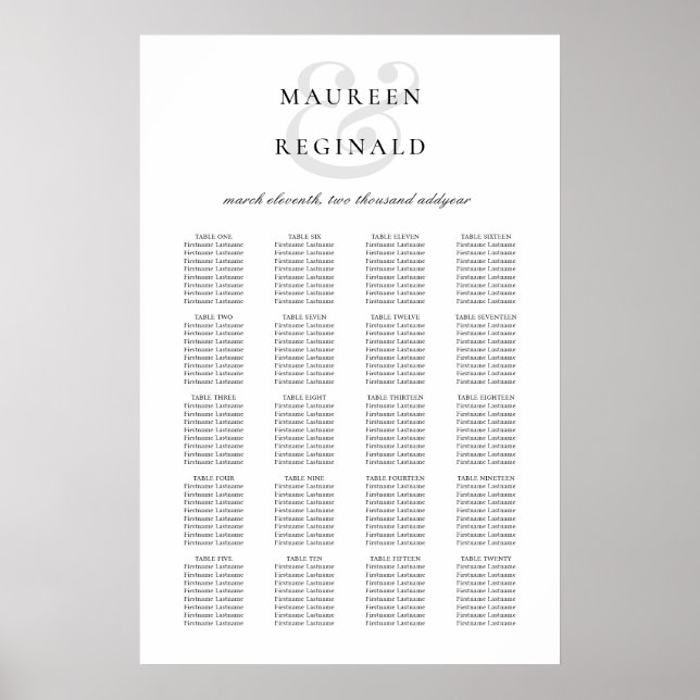Elegant Ampersand Minimal Wedding Seating Chart (Front)