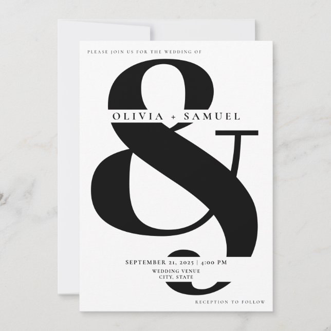 Elegant Ampersand Minimalist Black White Wedding Invitation (Front)