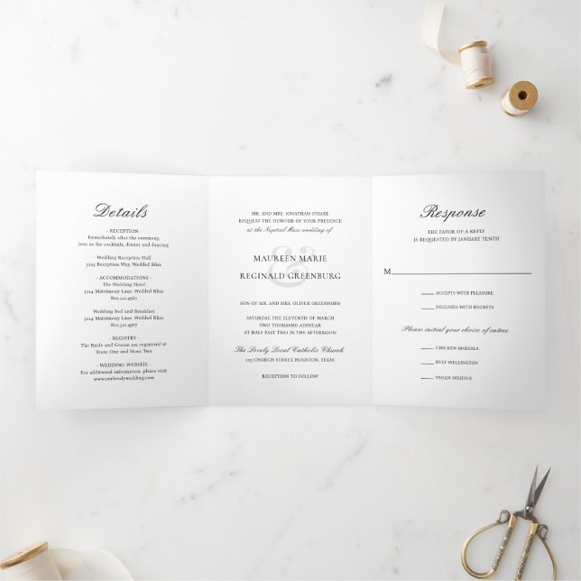 Elegant Ampersand Photo Formal Traditional Wedding Tri-Fold Invitation (Inside)