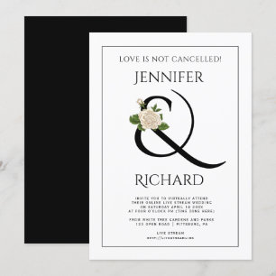 Elegant ampersand rose black white virtual wedding invitation