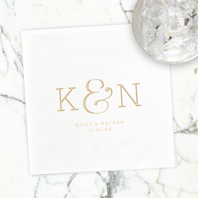 Elegant Ampersand Wedding Names & Wedding Date Foil Napkins (Creator Uploaded)