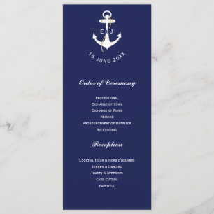 Elegant Anchor Nautical Wedding Initials Programme