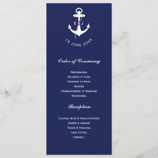 Elegant Anchor Nautical Wedding Initials Programme