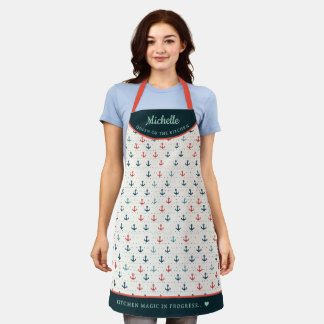 elegant anchor pattern Turquoise personalised Apron