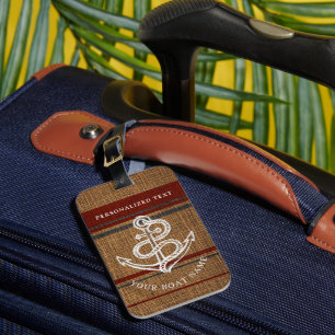 Elegant Anchor Stripes Rustic Nautical Custom Name Luggage Tag
