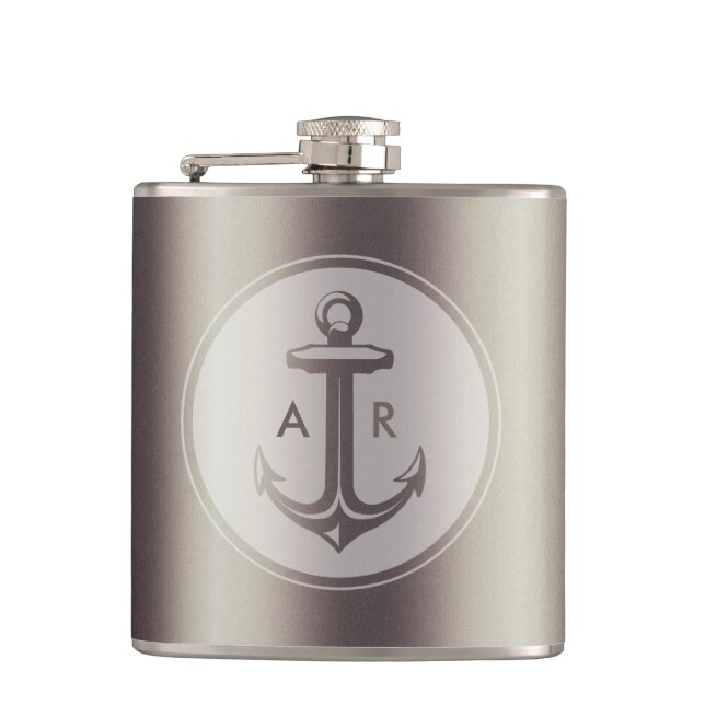 Elegant anchor with initials hip flask (Front)