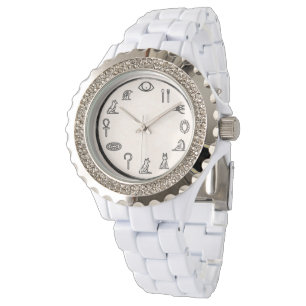 Elegant Ancient Egyptian Numerals White Watch