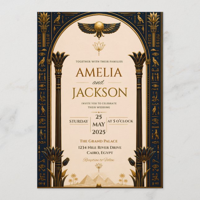 Elegant Ancient Egyptian Wedding Invitation (Front)