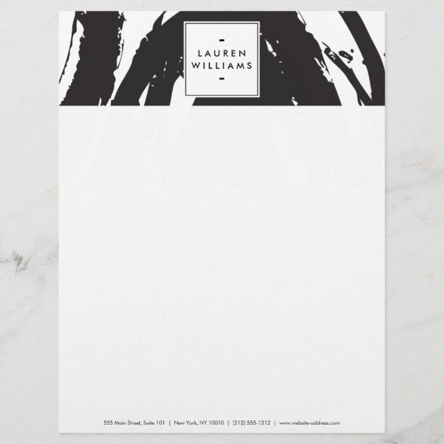 Elegant and Abstract Black and White Brushstrokes Customized Letterhead (Front)