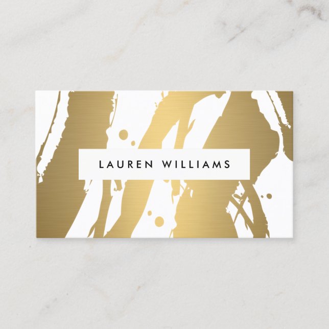 Elegant and Abstract Gold Brushstrokes Designer Business Card (Front)