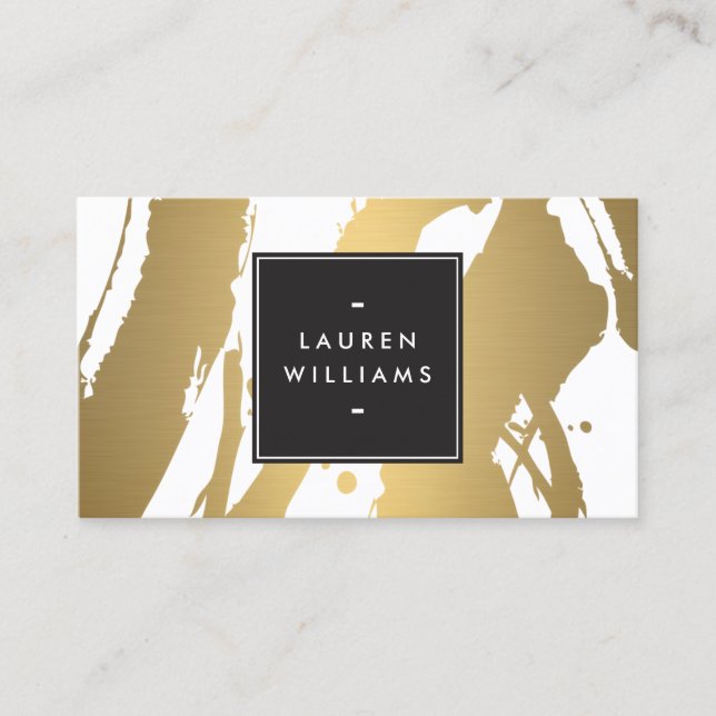 Elegant and Abstract Gold Brushstrokes II Business Card (Front)