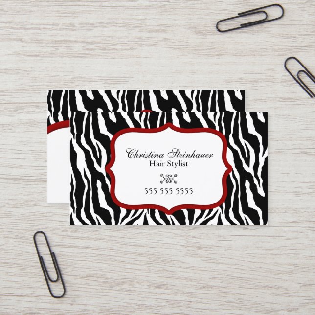 Elegant and Bold Zebra Print Business Card (Front/Back In Situ)