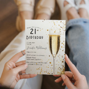 Elegant and Champagne Glass 21st birthday party Invitation